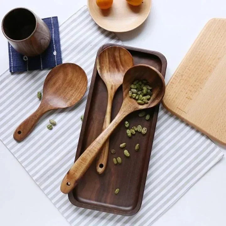 Set rústico de utensilios de cocina de madera natural resistente al calor
