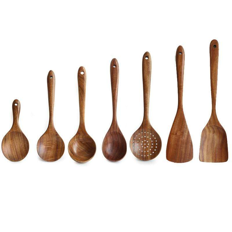 Set rústico de utensilios de cocina de madera natural resistente al calor