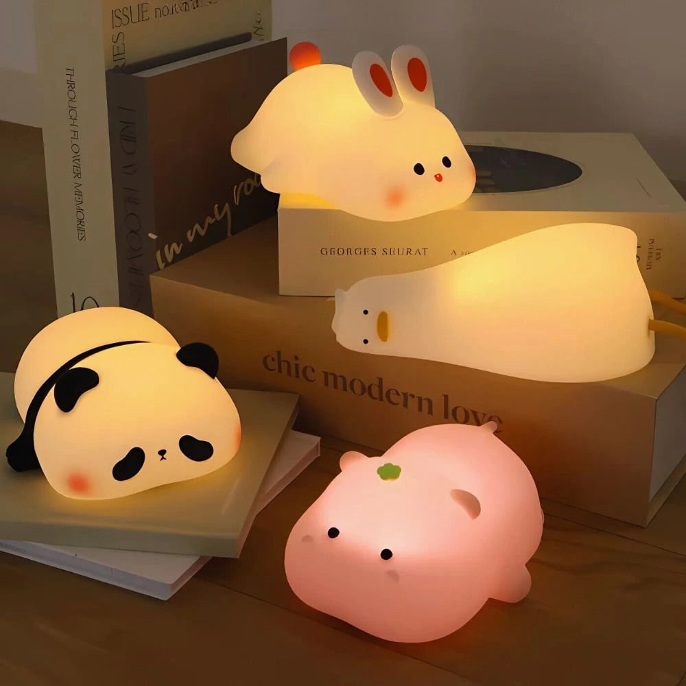 Lámpara de mesa nocturna infantil portátil con forma de animal, regulable y adorable