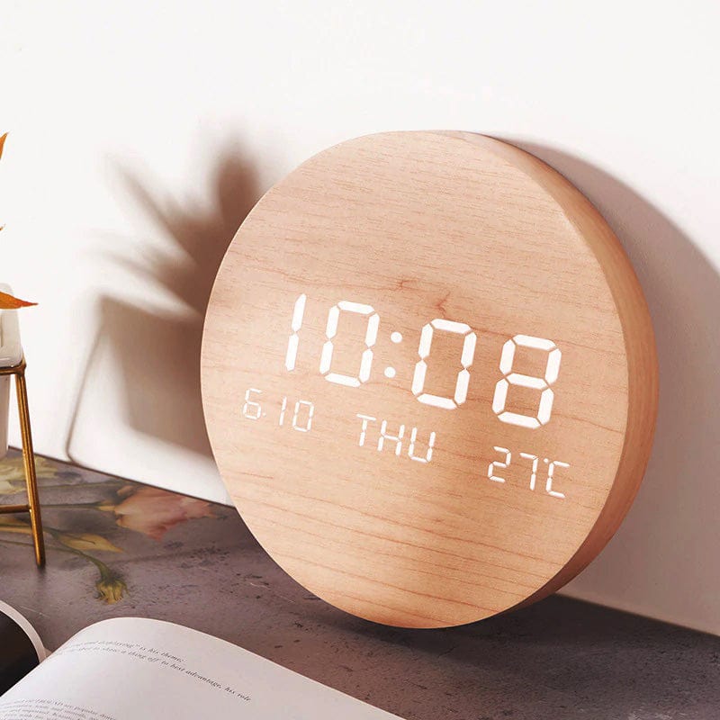 Reloj de pared digital redondo nórdico minimalista, alimentado por batería