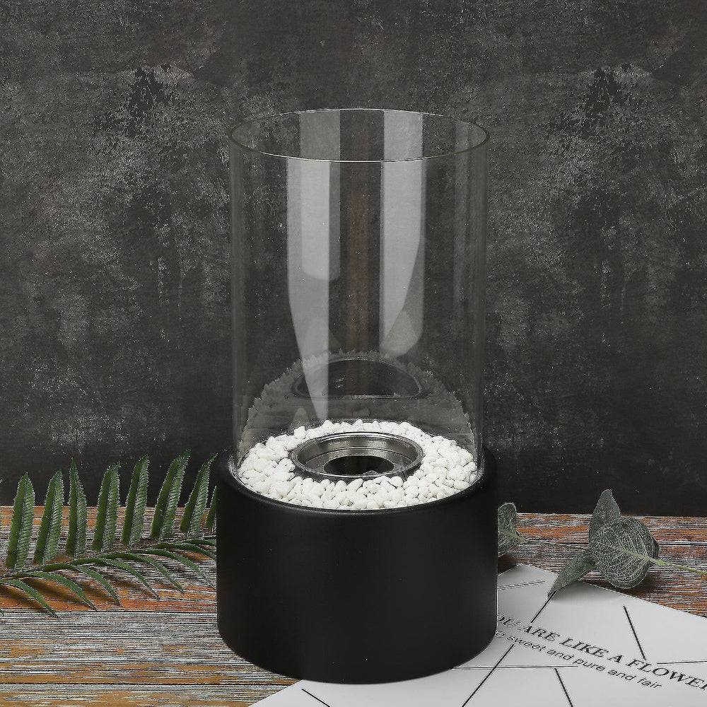Lámpara de mesa con cilindro de vidrio clásico, llama y aceite