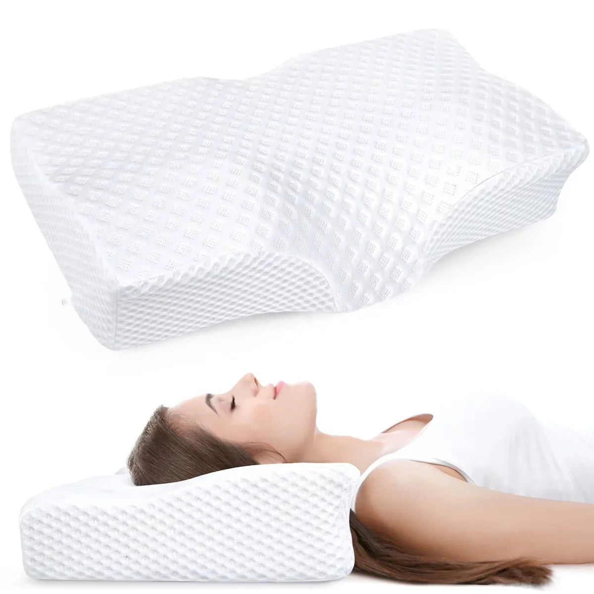 Almohada ergonómica de espuma viscoelástica de rebote lento, contorneada, para soporte cervical