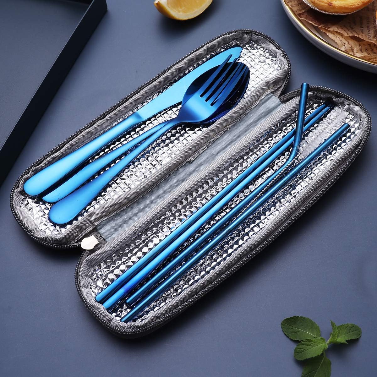 Set compacto y ligero de cubiertos de viaje de acero inoxidable, en estuche impermeable