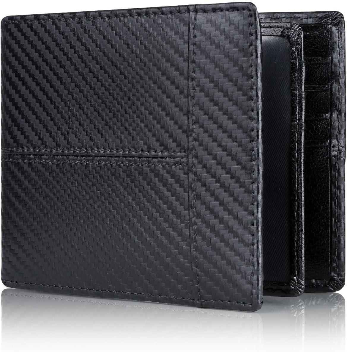 Cartera delgada de cuero genuino, plegable en dos y con bloqueo RFID para varias tarjetas