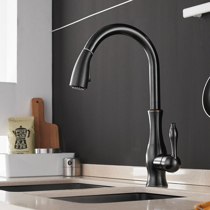 Grifo de cocina elegante de acero inoxidable con rociador retráctil extraíble