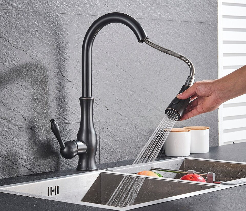 Grifo de cocina elegante de acero inoxidable con rociador retráctil extraíble