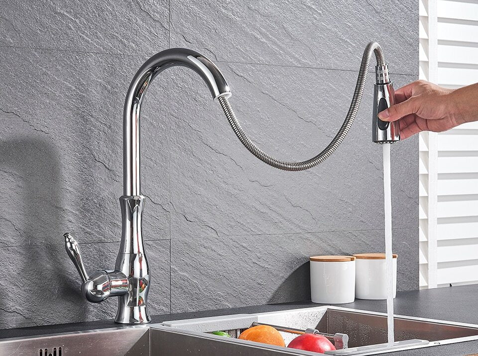 Grifo de cocina elegante de acero inoxidable con rociador retráctil extraíble