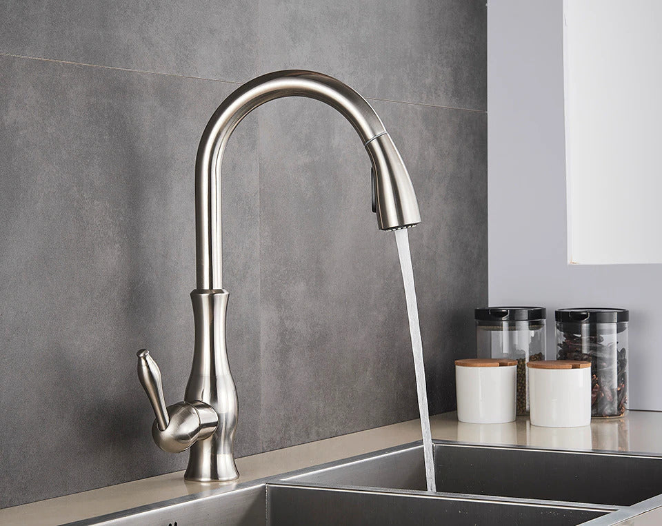 Grifo de cocina elegante de acero inoxidable con rociador retráctil extraíble