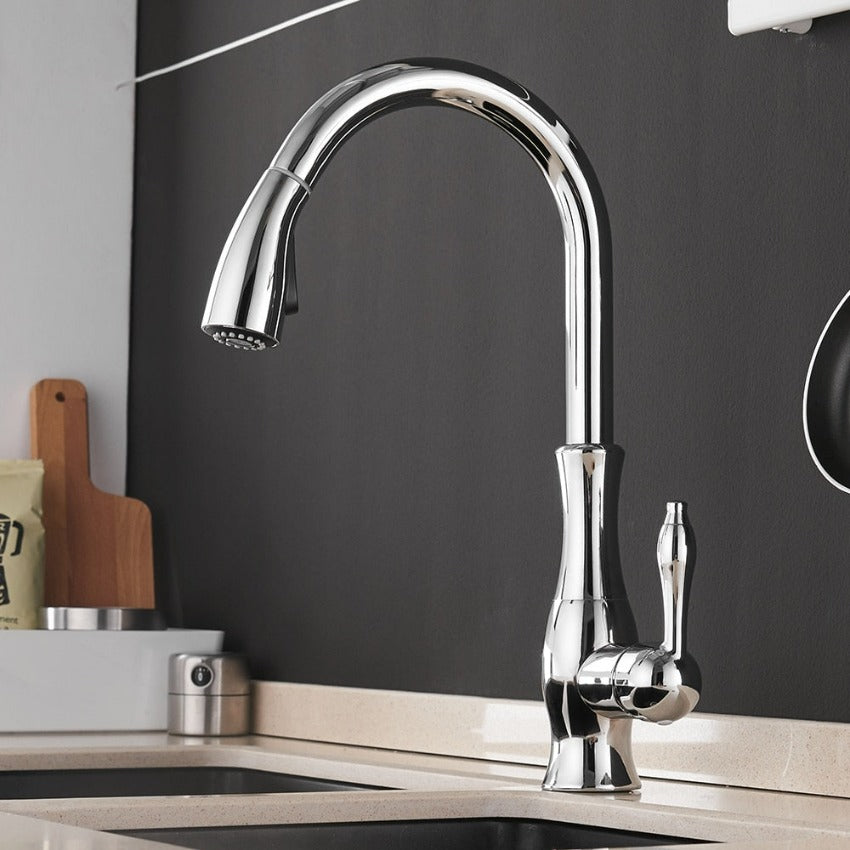 Grifo de cocina elegante de acero inoxidable con rociador retráctil extraíble