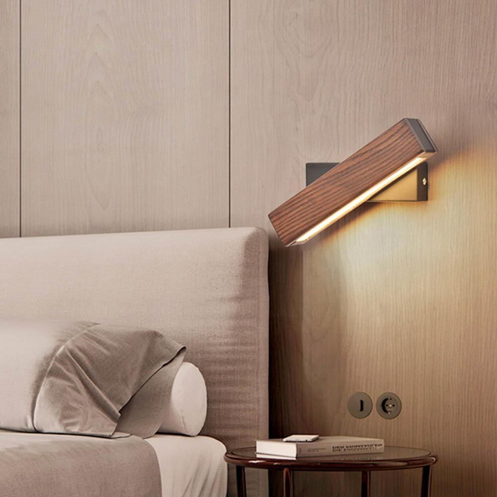 Aplique de pared de hierro y madera giratorio con ángulo ajustable