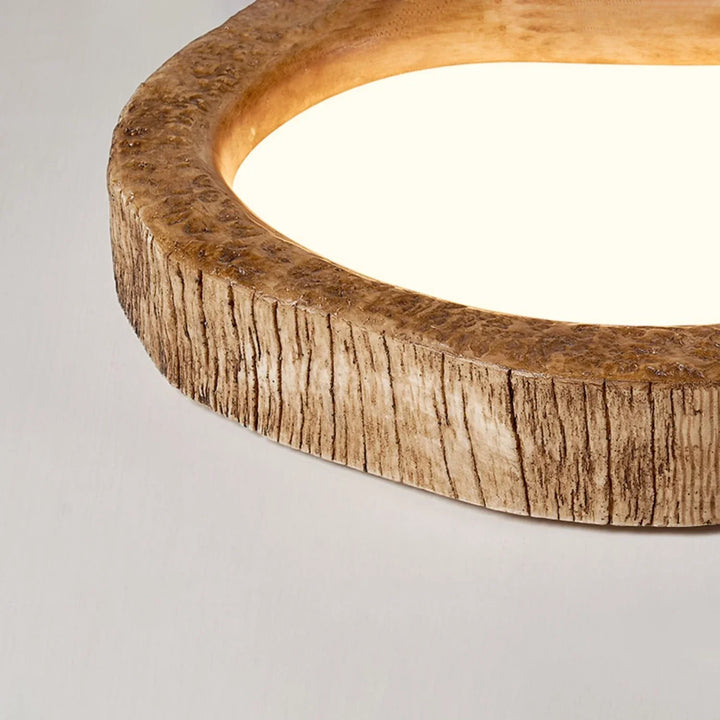 Lámpara de techo rústica de resina con veta de madera, de montaje empotrado