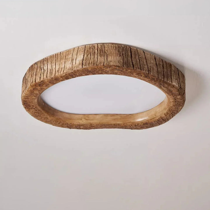 Lámpara de techo rústica de resina con veta de madera, de montaje empotrado