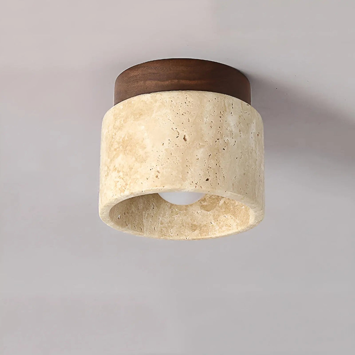Lámpara de techo rústica wabi-sabi de travertino y madera