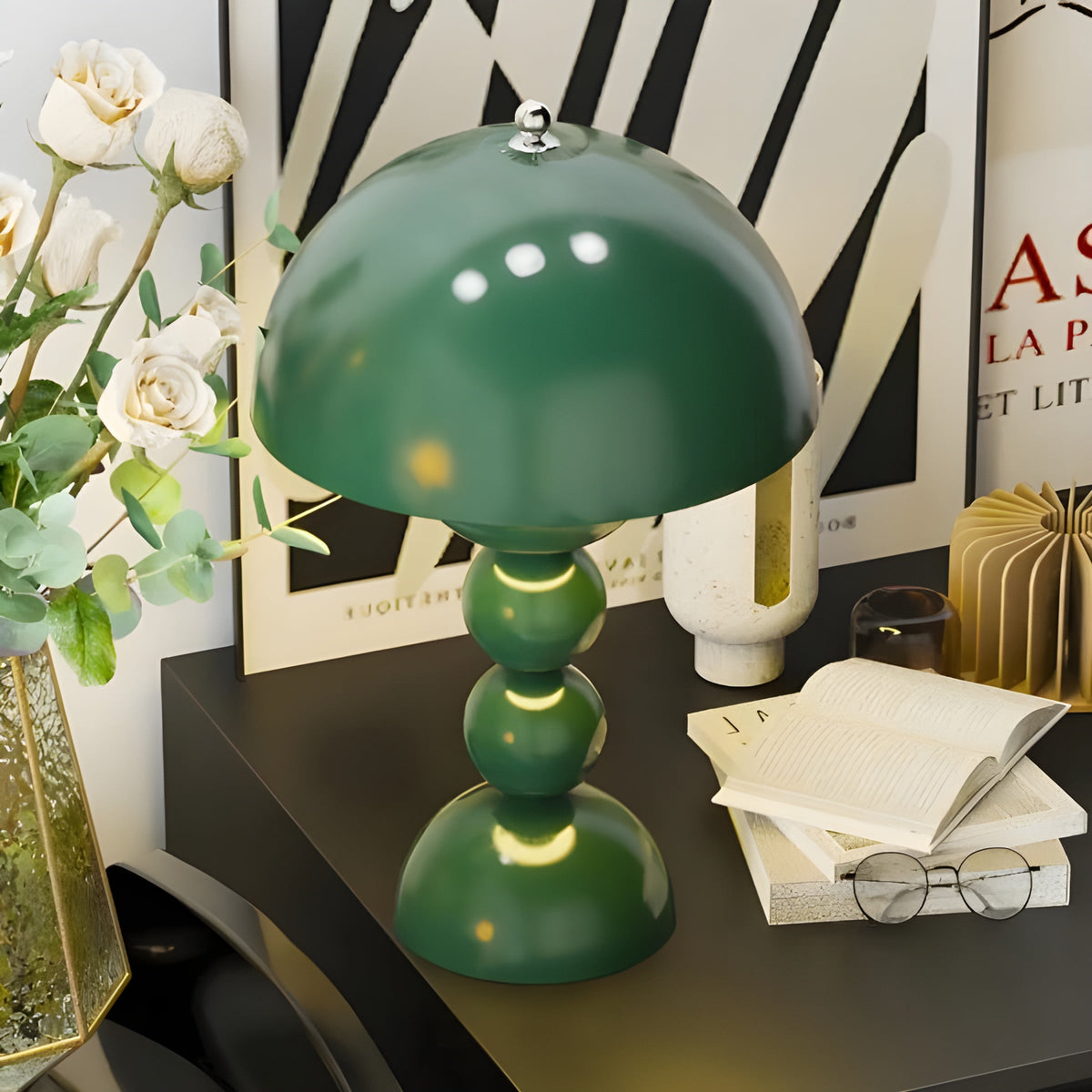 Lámpara de mesa de noche minimalista escandinava con forma de capullo floral y regulable
