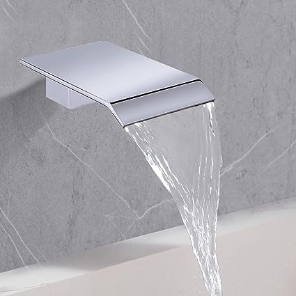 Grifo de baño minimalista de pared, con salida de agua en cascada sin contacto y acabado sólido