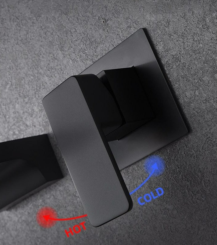 Grifo de baño minimalista de pared, con salida de agua en cascada sin contacto y acabado sólido