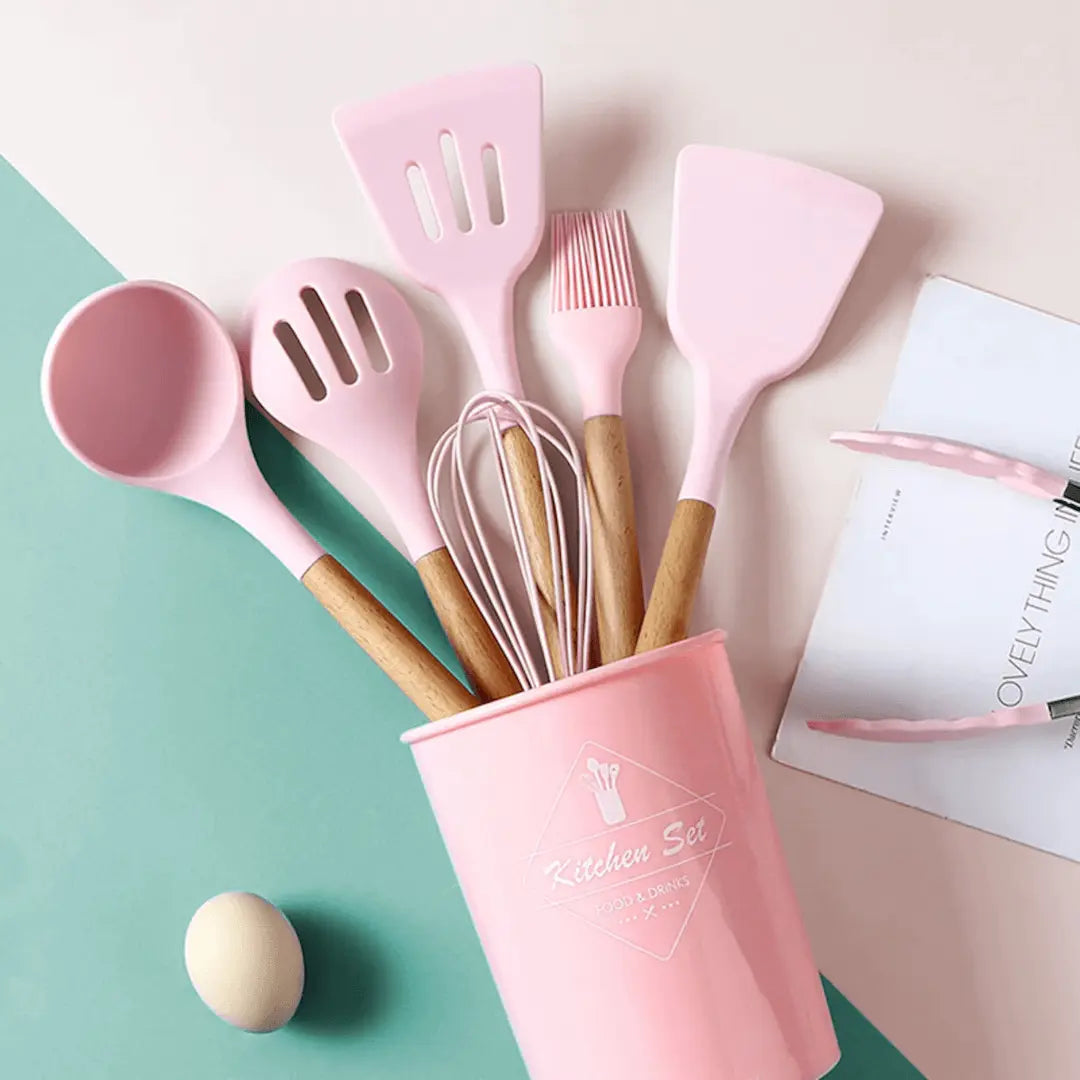 Set de utensilios de cocina ergonómicos de silicona resistente al calor