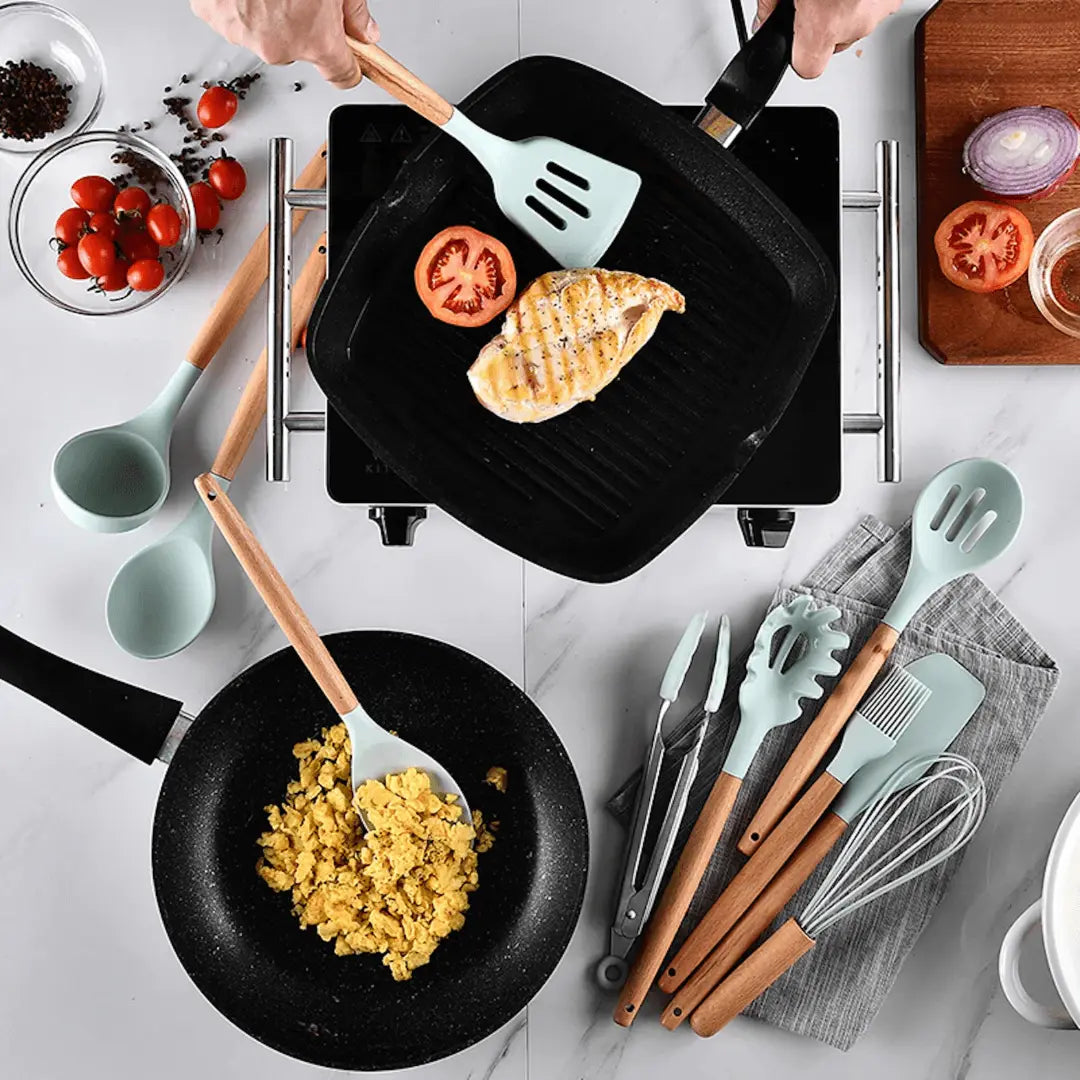 Set de utensilios de cocina ergonómicos de silicona resistente al calor