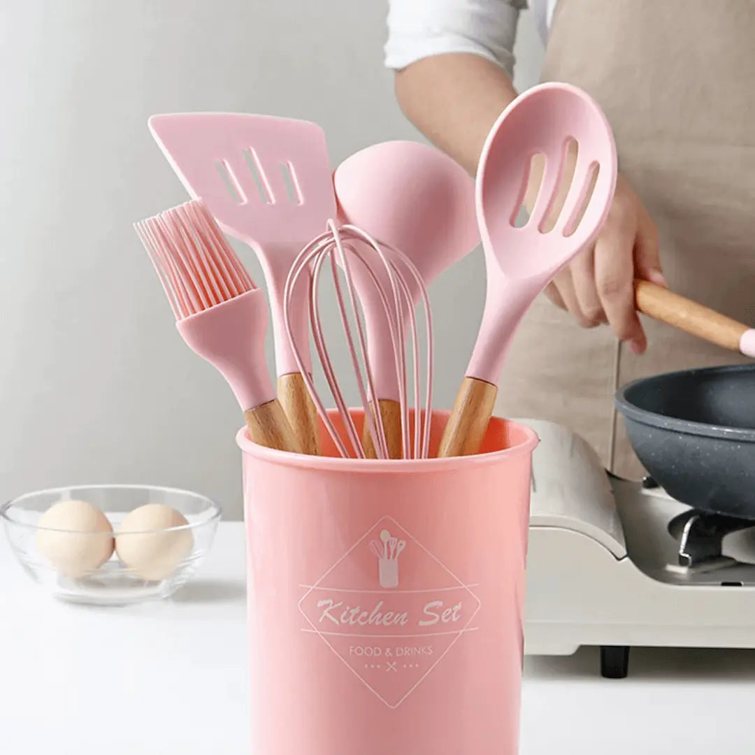 Set de utensilios de cocina ergonómicos de silicona resistente al calor