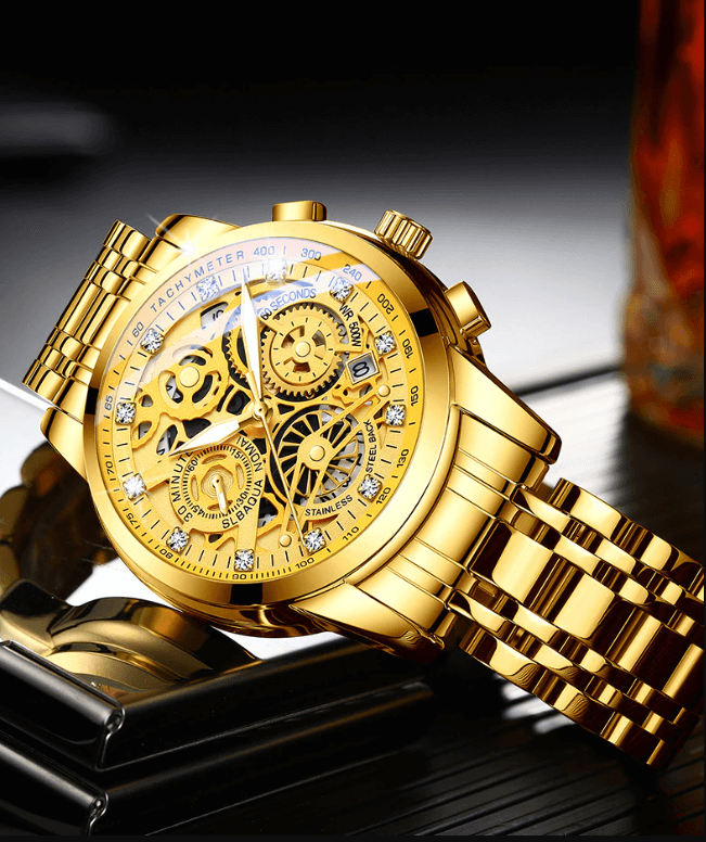 Reloj de hombre mecánico automático de acero inoxidable con esfera esquelética transparente