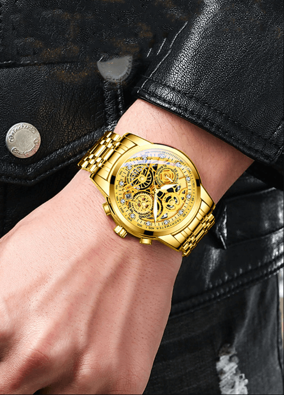 Reloj de hombre mecánico automático de acero inoxidable con esfera esquelética transparente