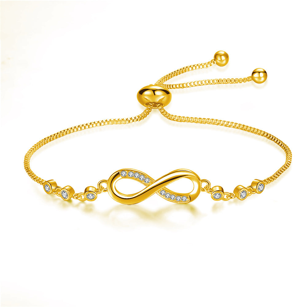 Pulsera minimalista artesanal ajustable de cadena de plata con símbolo de infinito