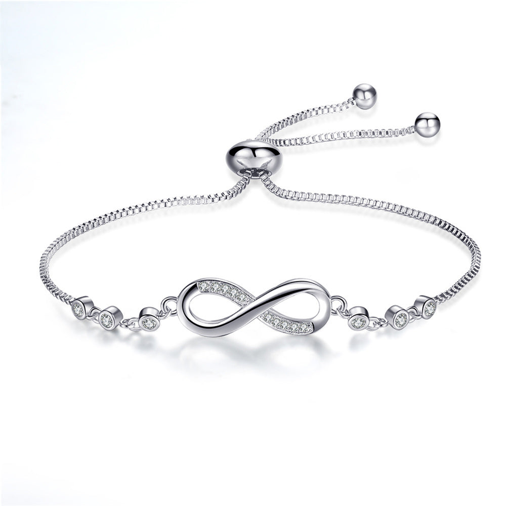 Pulsera minimalista artesanal ajustable de cadena de plata con símbolo de infinito