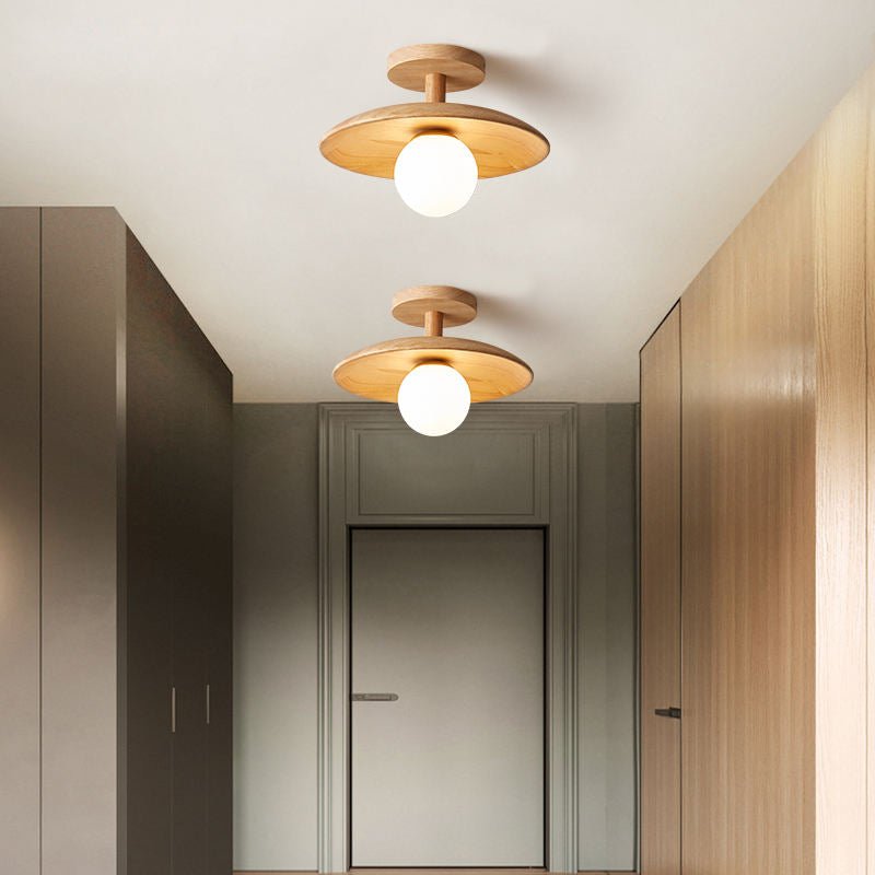 Lámpara de techo minimalista japonesa de madera, hierro y acrílico