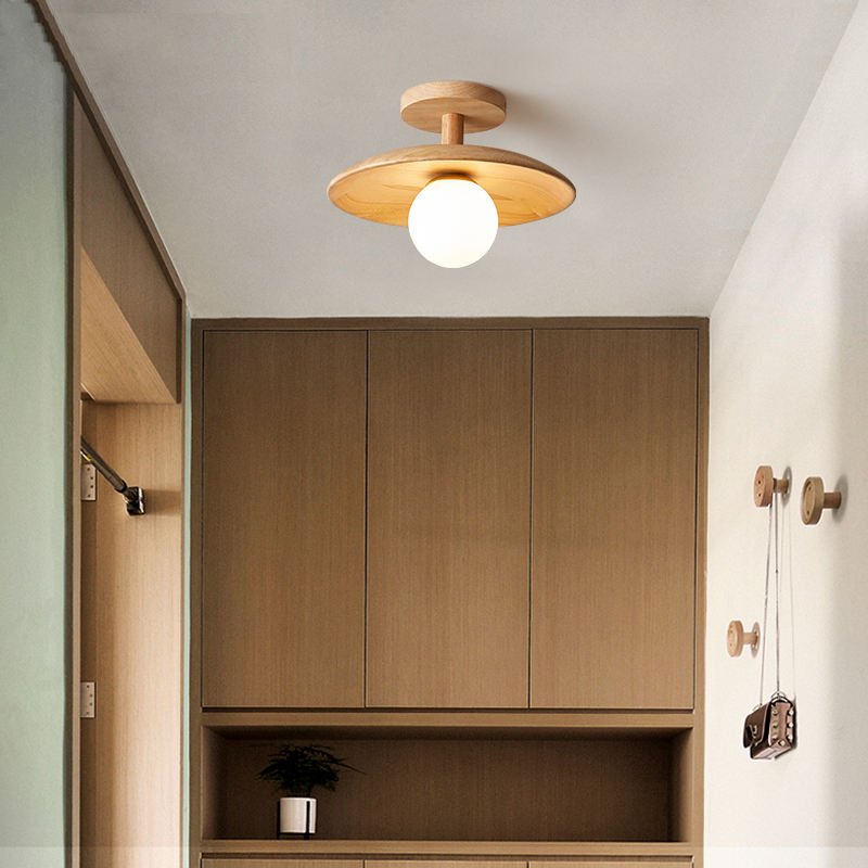 Lámpara de techo minimalista japonesa de madera, hierro y acrílico
