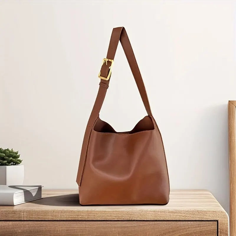 Bolso de hombro versátil de cuero sintético, espacioso, con correa ajustable para uso diario