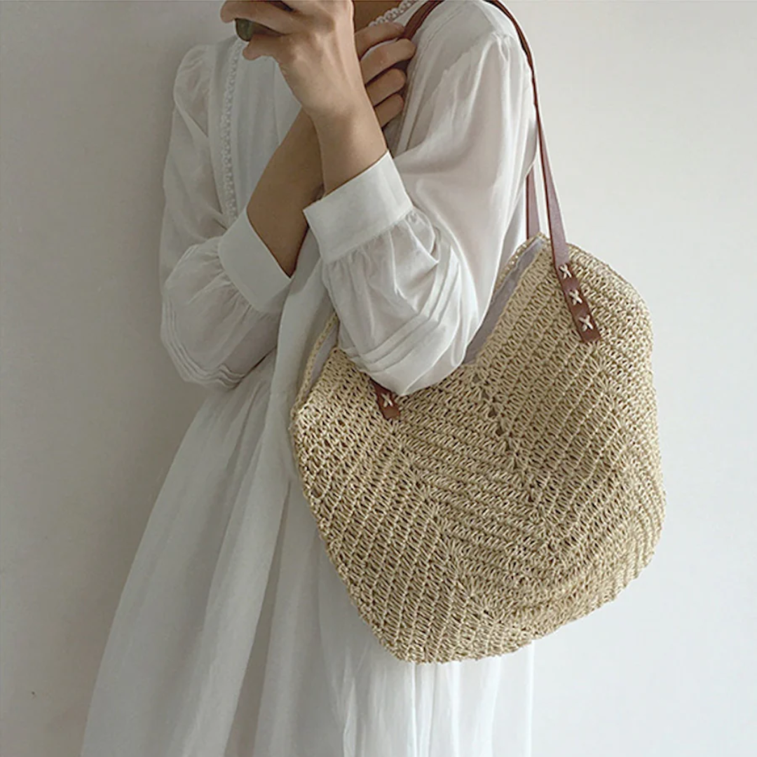 Bolso de hombro tejido informal con correa ajustable y gran capacidad para mujer