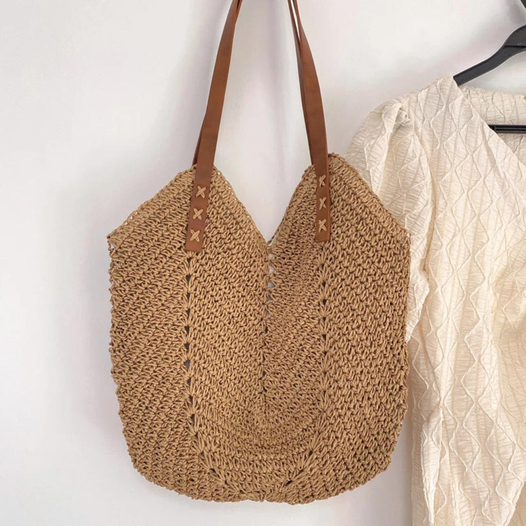 Bolso de hombro tejido informal con correa ajustable y gran capacidad para mujer