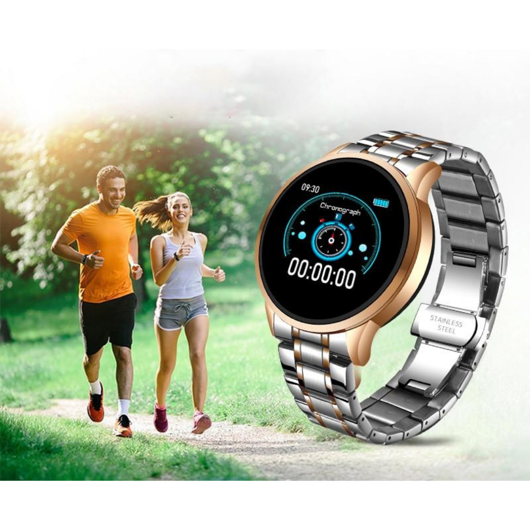 Reloj inteligente Bluetooth clásico y redondo, resistente a salpicaduras, con seguimiento de la salud