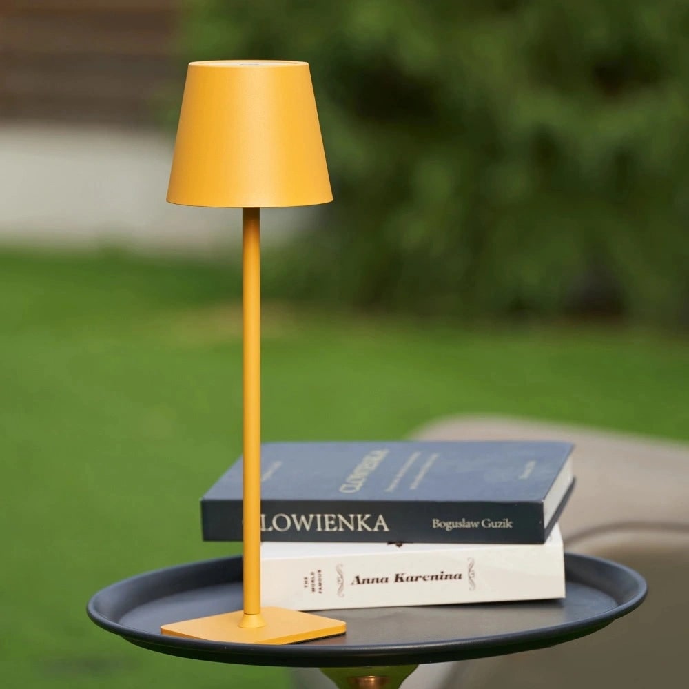 Lámpara de mesa metálica delgada y moderna, impermeable, inalámbrica, recargable, táctil y regulable