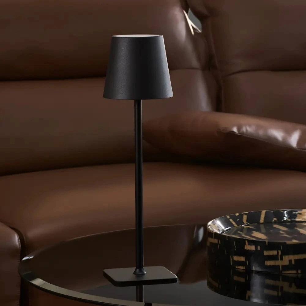Lámpara de mesa metálica delgada y moderna, impermeable, inalámbrica, recargable, táctil y regulable