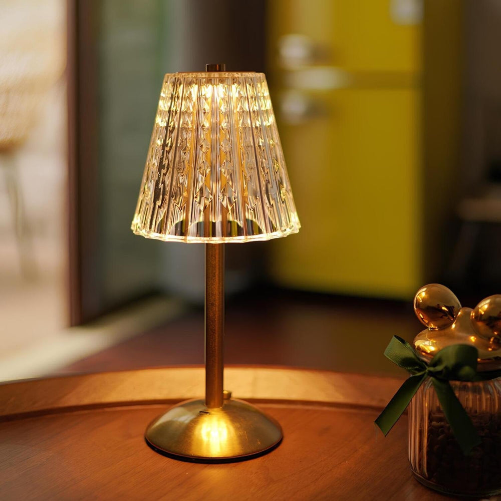 Lámpara de mesa de cristal facetado, recargable inalámbrica, regulable y con control táctil