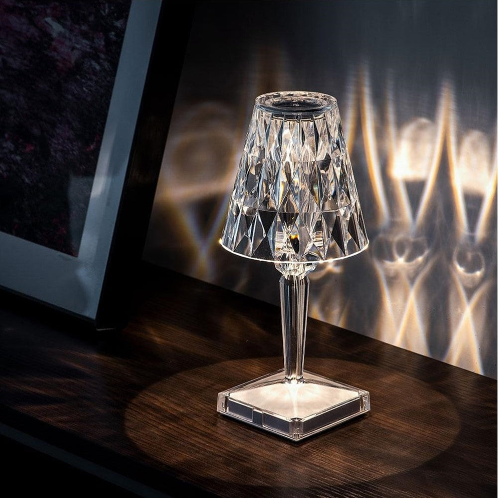Lámpara de mesa de cristal brillante, inalámbrica, táctil, recargable y regulable