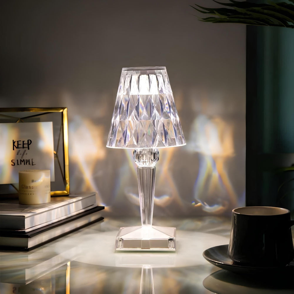 Lámpara de mesa de cristal brillante, inalámbrica, táctil, recargable y regulable