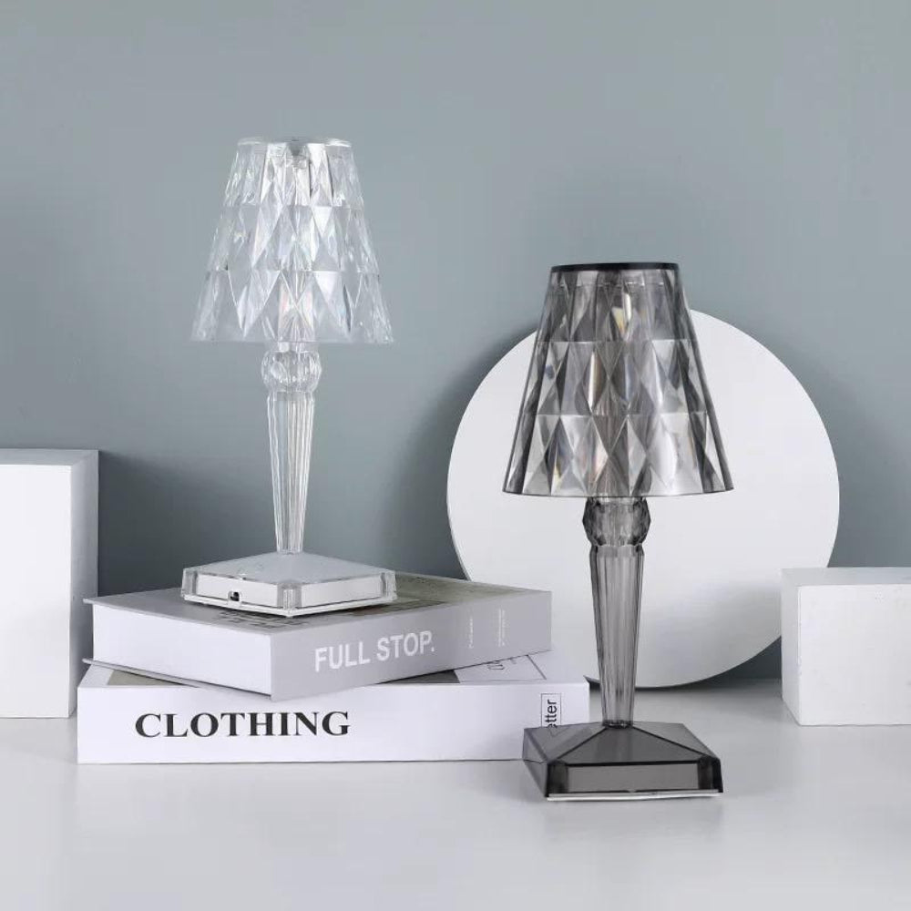 Lámpara de mesa de cristal brillante, inalámbrica, táctil, recargable y regulable