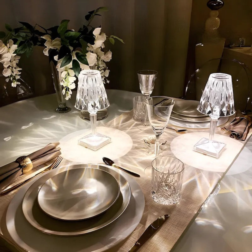 Lámpara de mesa de cristal brillante, inalámbrica, táctil, recargable y regulable