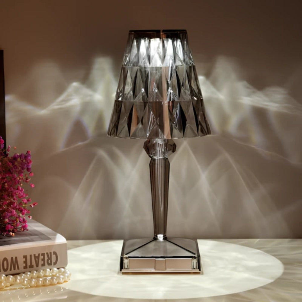Lámpara de mesa de cristal brillante, inalámbrica, táctil, recargable y regulable