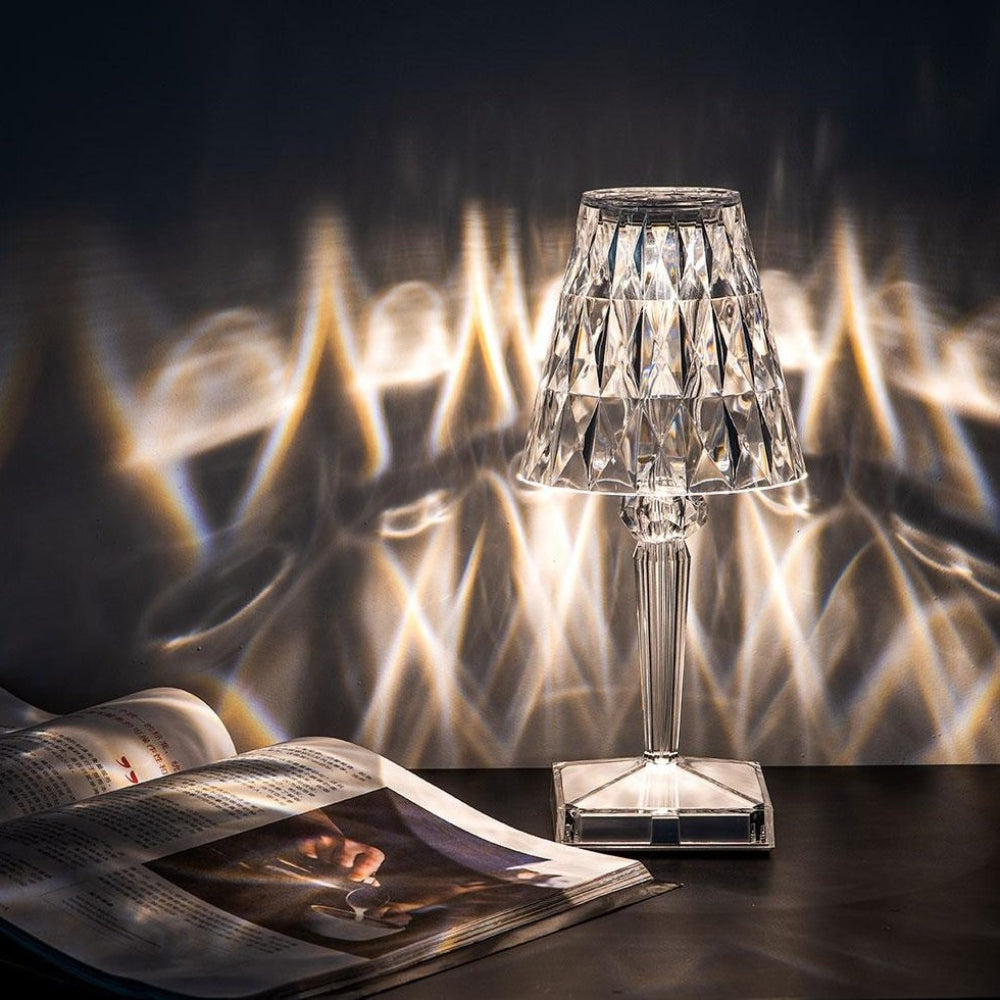 Lámpara de mesa de cristal brillante, inalámbrica, táctil, recargable y regulable