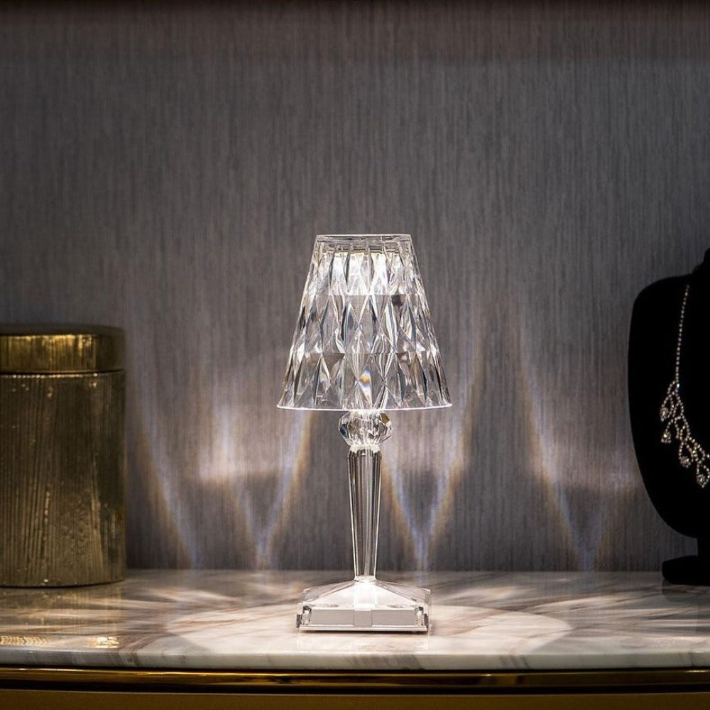 Lámpara de mesa de cristal brillante, inalámbrica, táctil, recargable y regulable