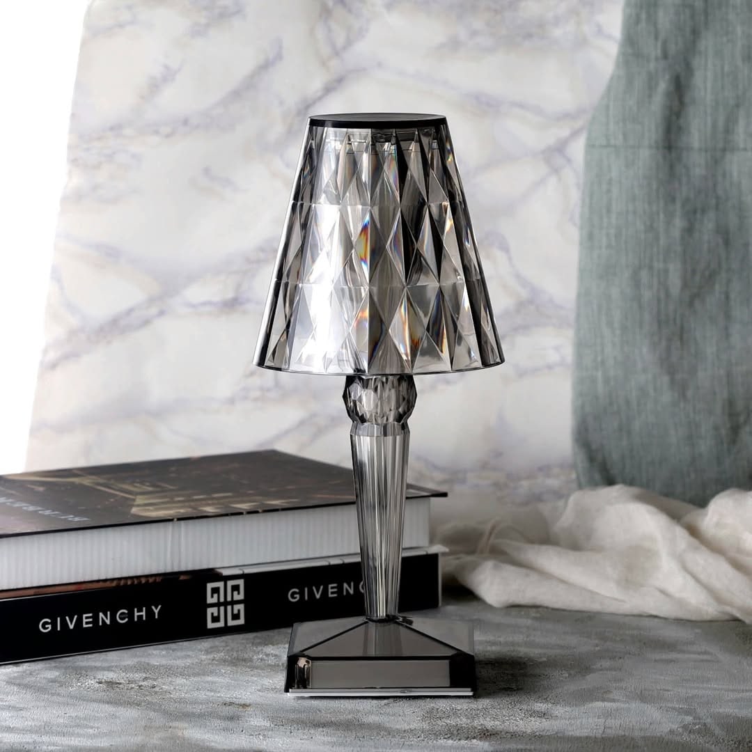 Lámpara de mesa de cristal brillante, inalámbrica, táctil, recargable y regulable