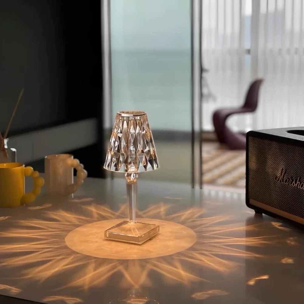 Lámpara de mesa de cristal brillante, inalámbrica, táctil, recargable y regulable