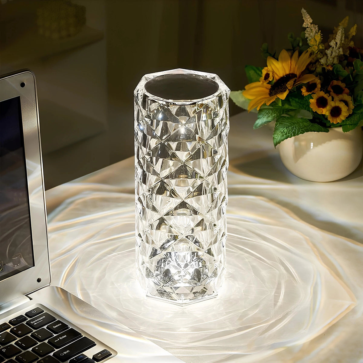 Lámpara de mesa ambiental de cristal brillante, con control táctil, regulable y recargable