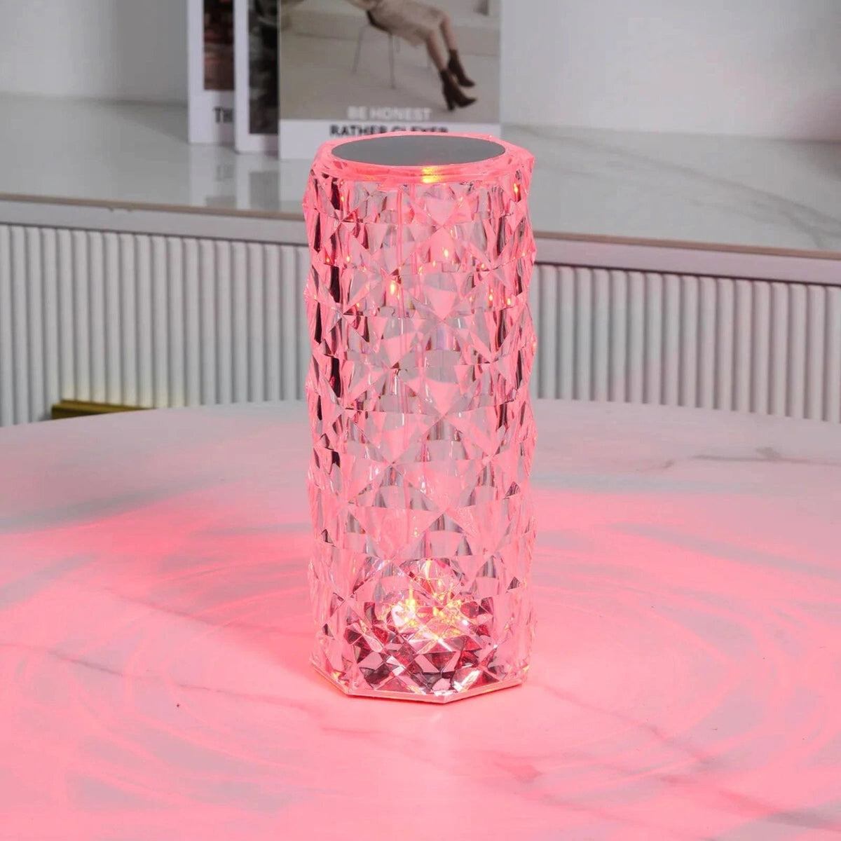 Lámpara de mesa ambiental de cristal brillante, con control táctil, regulable y recargable