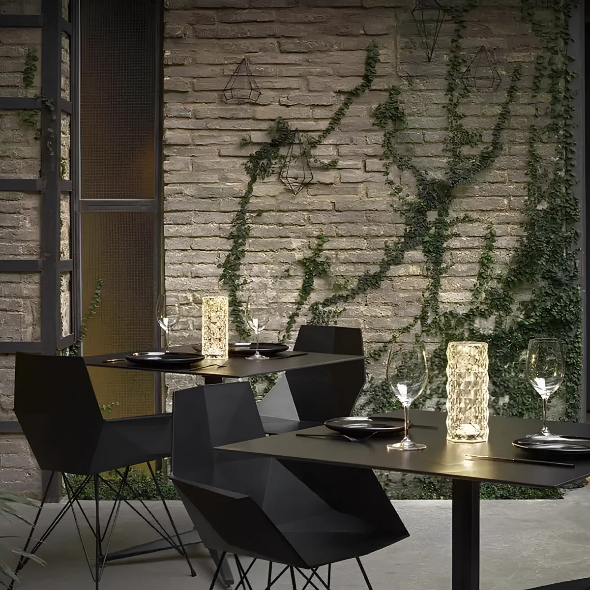 Lámpara de mesa ambiental de cristal brillante, con control táctil, regulable y recargable