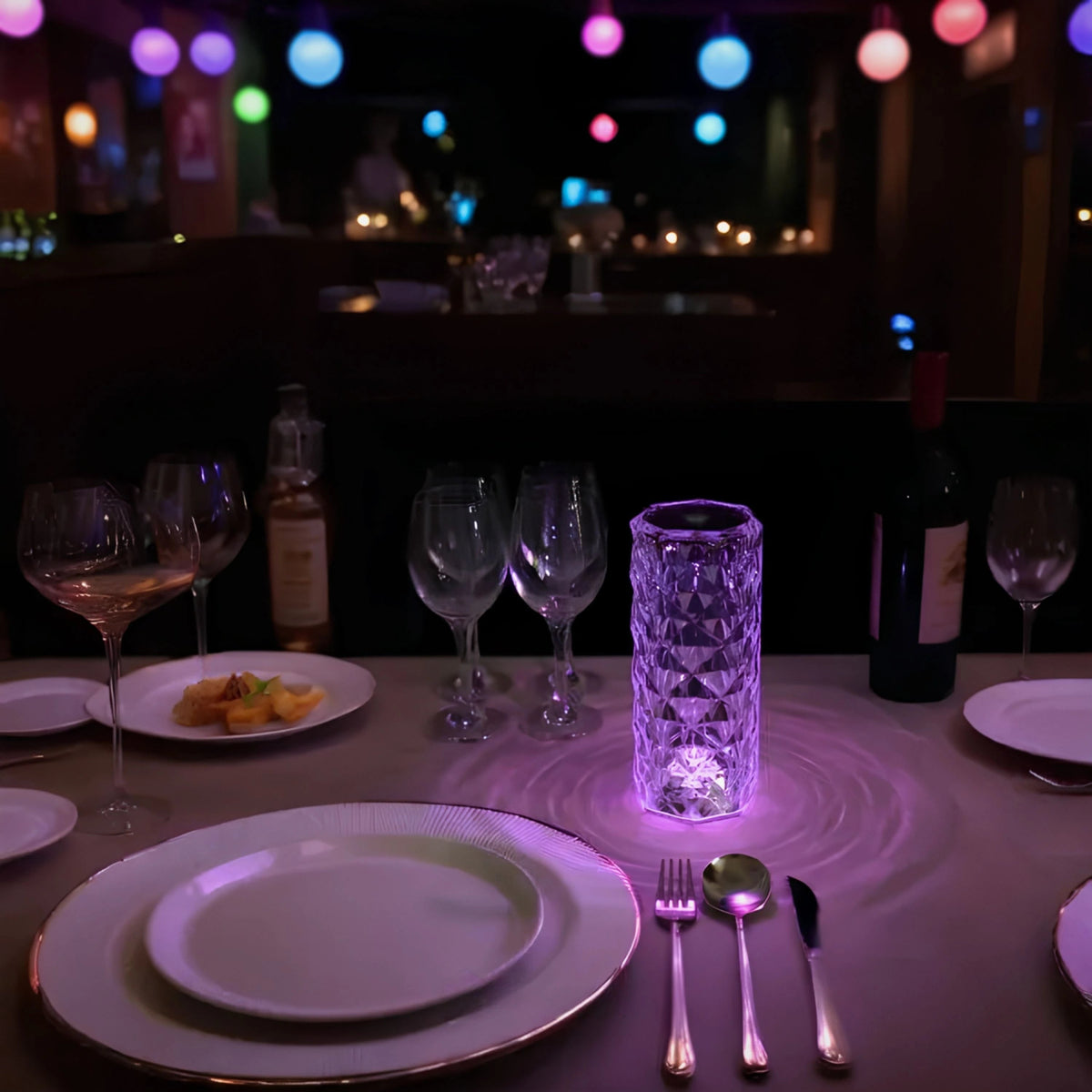 Lámpara de mesa ambiental de cristal brillante, con control táctil, regulable y recargable