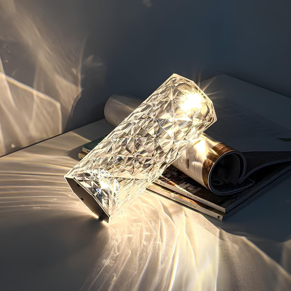 Lámpara de mesa ambiental de cristal brillante, con control táctil, regulable y recargable